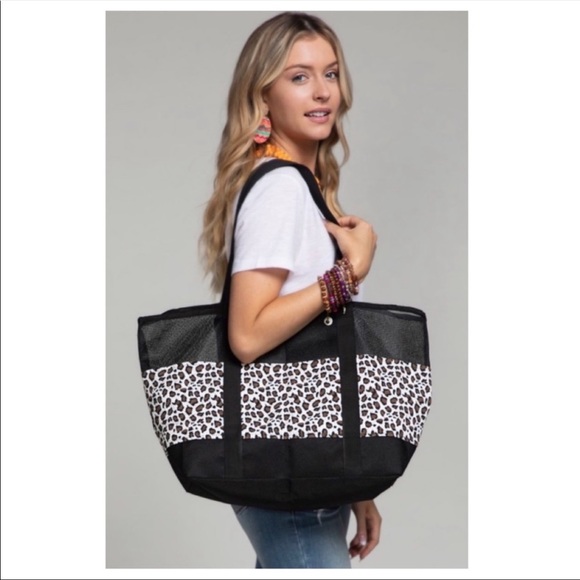 NWT LEOPARD PRINT MESH TOTE BAG - Picture 4 of 7